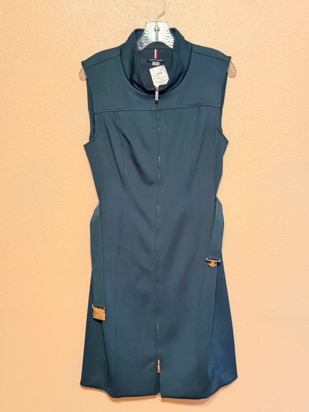 TOMMY HILFIGER Forest Green Dress Full Zipped Front Stretch Women's Size 14